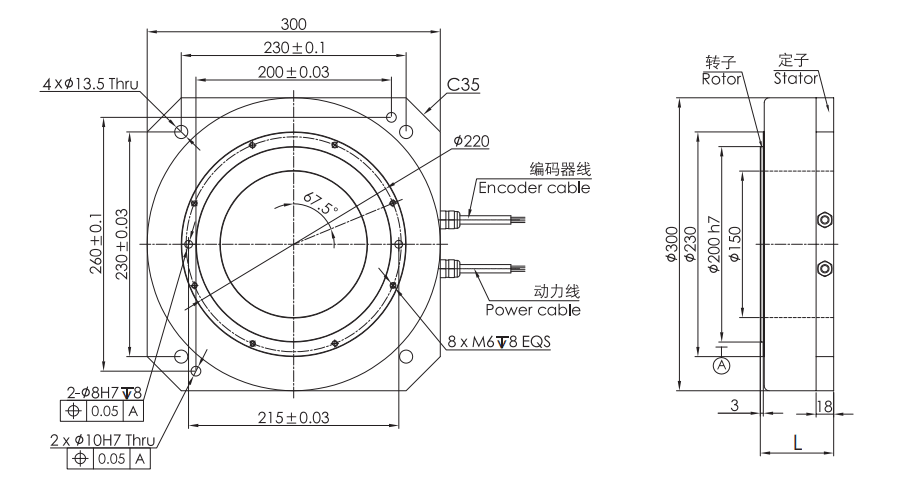 OD 300mm series DD馬達 drawing