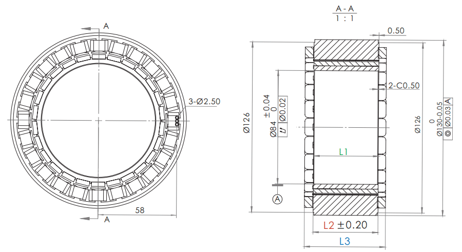 OD 130mm series 無框電機 drawing