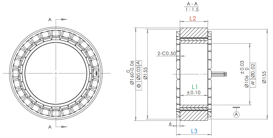 OD 160mm series 無(wú)框電機(jī) drawing