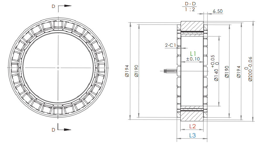 OD 200mm series 無(wú)框電機(jī) drawing